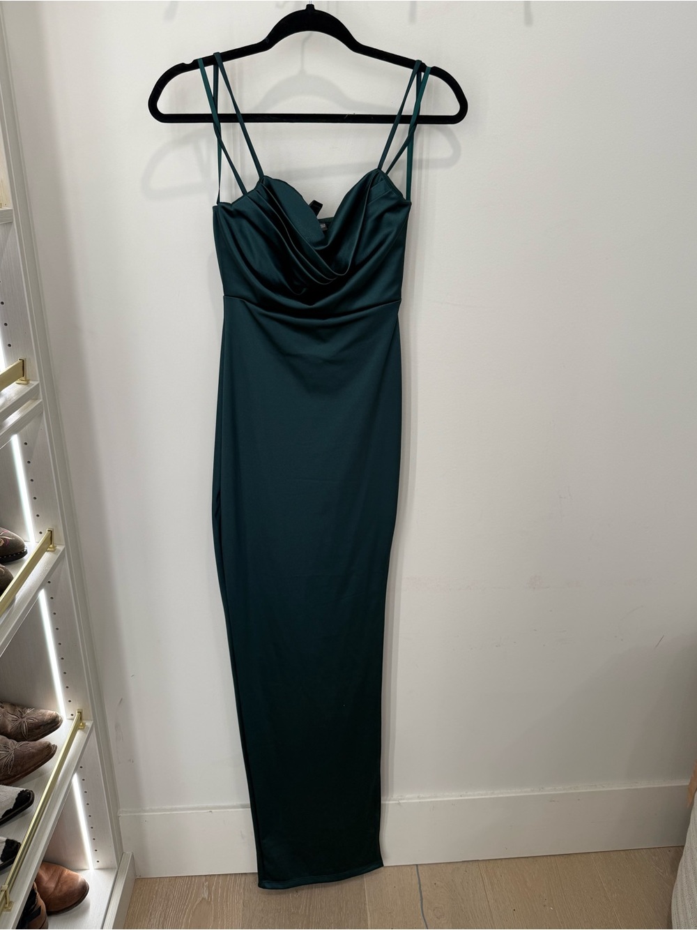 Windsor Hunter Green Satin Cowl Neck Maxi Dress NWT Small